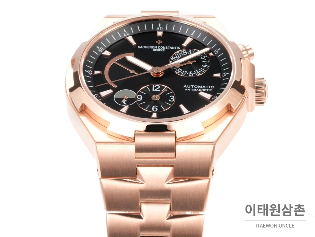 바쉐론콘스탄틴 오버시즈 로즈골드스틸 듀얼타임 블랙다이얼 스틸밴드 오토매틱 42mm