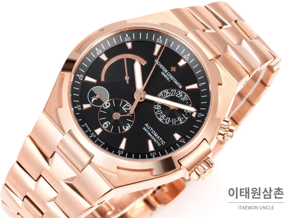 바쉐론콘스탄틴 오버시즈 로즈골드스틸 듀얼타임 블랙다이얼 스틸밴드 오토매틱 42mm