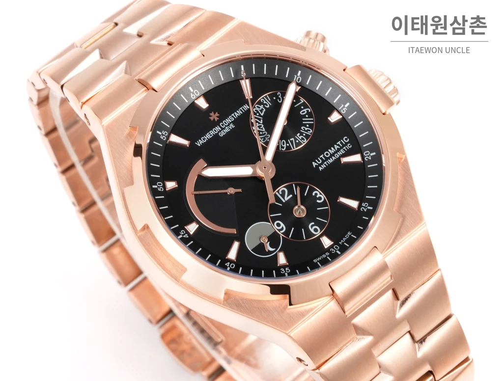 바쉐론콘스탄틴 오버시즈 로즈골드스틸 듀얼타임 블랙다이얼 스틸밴드 오토매틱 42mm