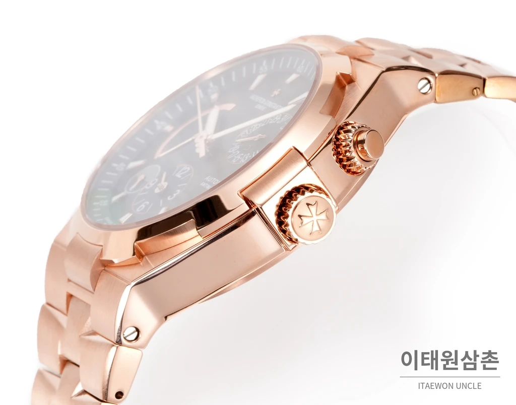 바쉐론콘스탄틴 오버시즈 로즈골드스틸 듀얼타임 블랙다이얼 스틸밴드 오토매틱 42mm