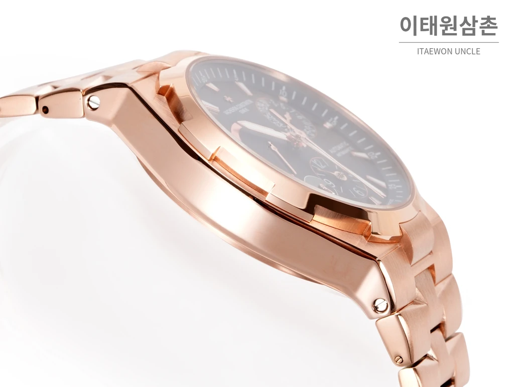 바쉐론콘스탄틴 오버시즈 로즈골드스틸 듀얼타임 블랙다이얼 스틸밴드 오토매틱 42mm