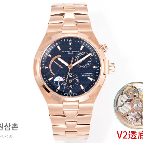 바쉐론콘스탄틴 오버시즈 로즈골드스틸 듀얼타임 네이비다이얼 스틸밴드 오토매틱 42mm