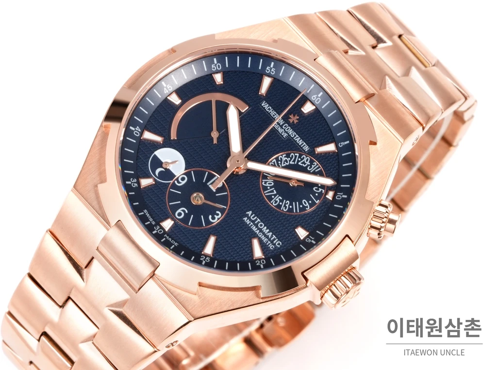 바쉐론콘스탄틴 오버시즈 로즈골드스틸 듀얼타임 네이비다이얼 스틸밴드 오토매틱 42mm