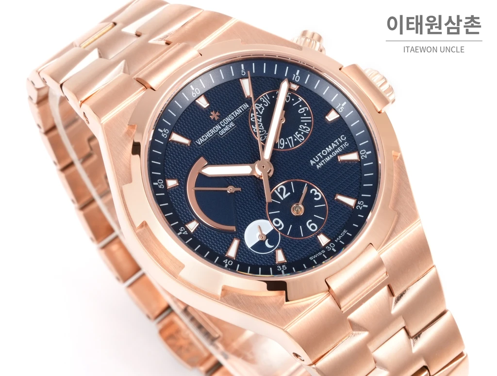 바쉐론콘스탄틴 오버시즈 로즈골드스틸 듀얼타임 네이비다이얼 스틸밴드 오토매틱 42mm