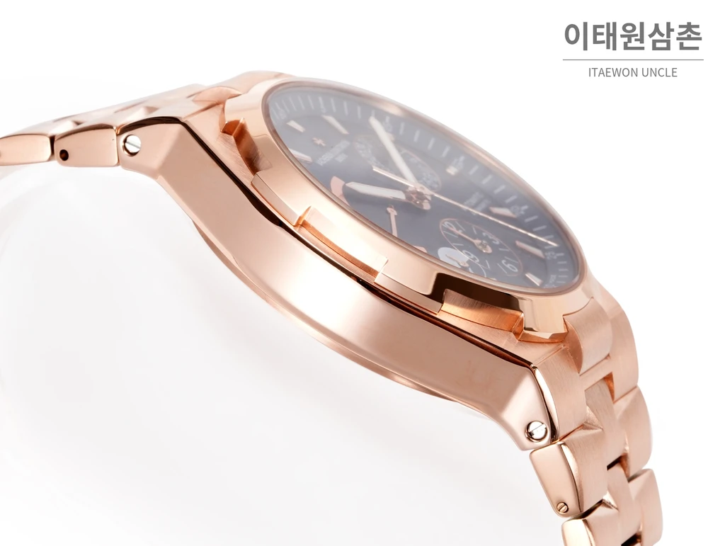 바쉐론콘스탄틴 오버시즈 로즈골드스틸 듀얼타임 네이비다이얼 스틸밴드 오토매틱 42mm