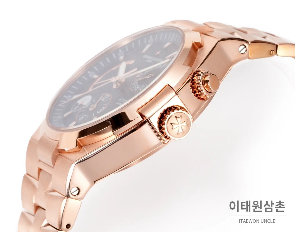 바쉐론콘스탄틴 오버시즈 로즈골드스틸 듀얼타임 네이비다이얼 스틸밴드 오토매틱 42mm