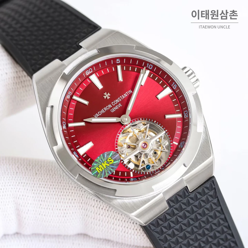 바쉐론콘스탄틴 오버시즈 스틸 블루다이얼 투르비용 러버 스트랩 오토매틱 42.5mm