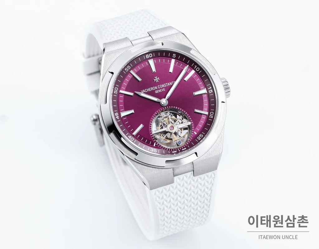 바쉐론콘스탄틴 오버시즈 스틸 버건디다이얼 투르비용 기계식 화이트러버밴드 42.5mm