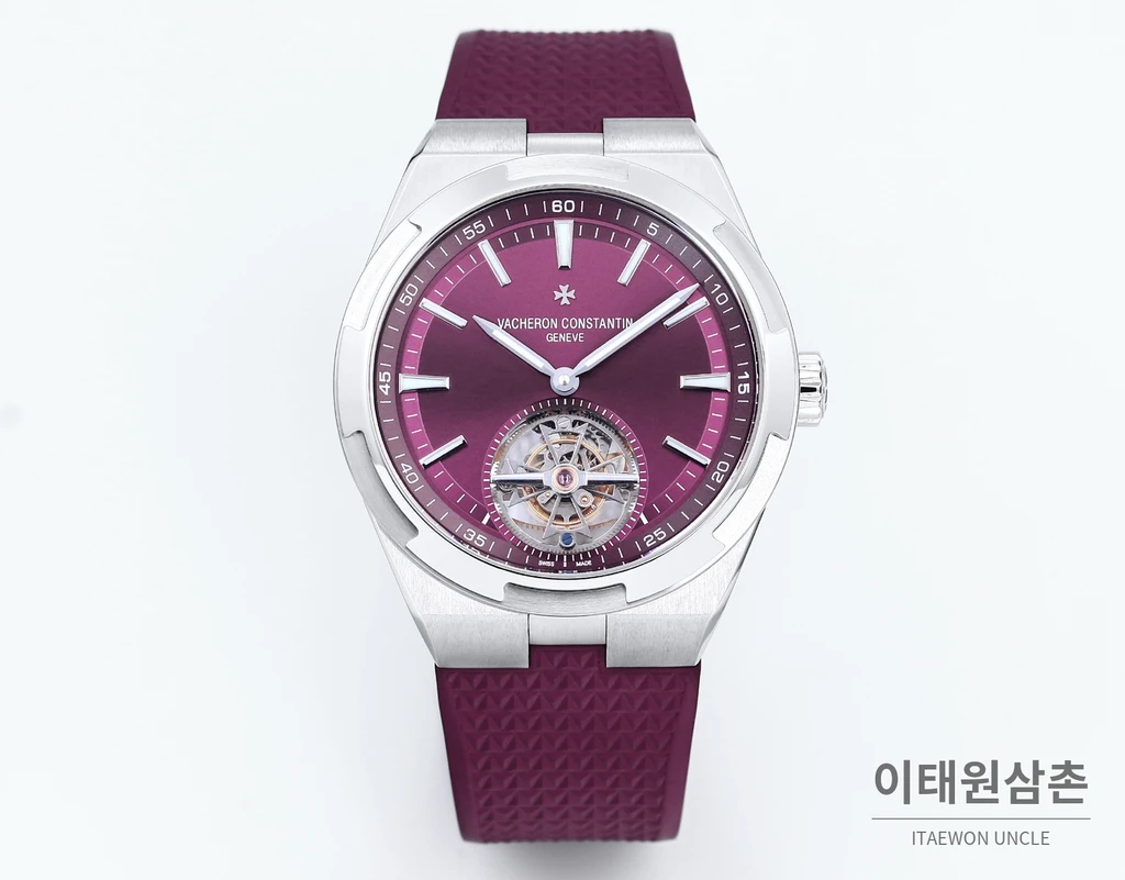 바쉐론콘스탄틴 오버시즈 스틸 버건디다이얼 투르비용 기계식 러버밴드 42.5mm