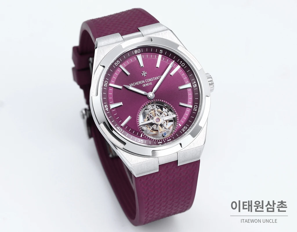바쉐론콘스탄틴 오버시즈 스틸 버건디다이얼 투르비용 기계식 러버밴드 42.5mm