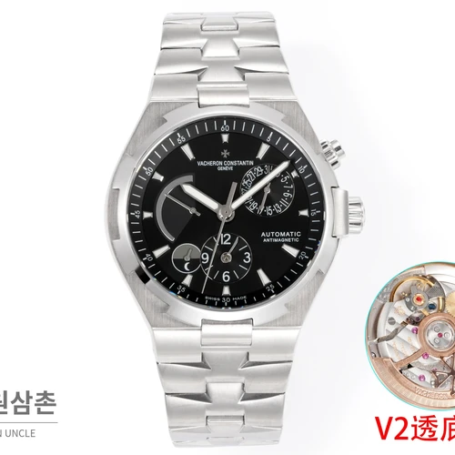 바쉐론콘스탄틴 오버시즈 스틸 듀얼타임 블랙다이얼 스틸밴드 오토매틱 42mm