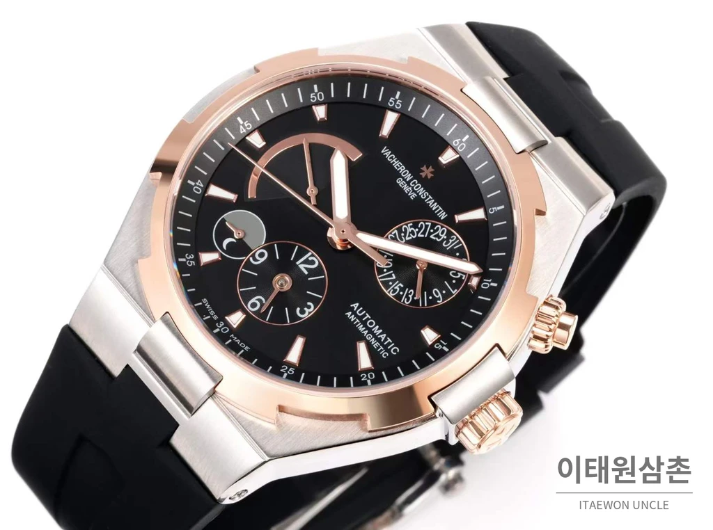 바쉐론콘스탄틴 오버시즈 스틸 듀얼타임 블랙다이얼 러버밴드 오토매틱 42mm