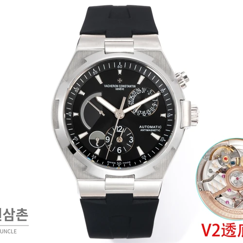 바쉐론콘스탄틴 오버시즈 스틸 듀얼타임 블루다이얼 러버밴드 오토매틱 42mm (2)
