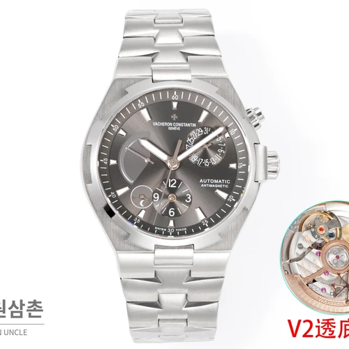 바쉐론콘스탄틴 오버시즈 스틸 듀얼타임 그레이다이얼 스틸밴드 오토매틱 42mm