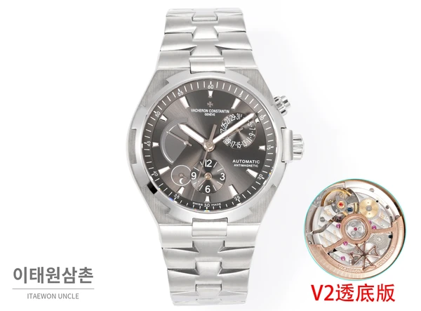 바쉐론콘스탄틴 오버시즈 스틸 듀얼타임 그레이다이얼 스틸밴드 오토매틱 42mm
