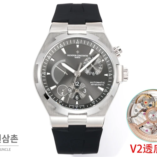 바쉐론콘스탄틴 오버시즈 스틸 듀얼타임 그레이다이얼 러버밴드 오토매틱 42mm