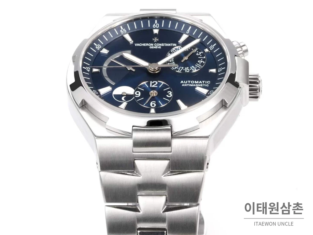 바쉐론콘스탄틴 오버시즈 스틸 듀얼타임 네이비다이얼 스틸밴드 오토매틱 42mm