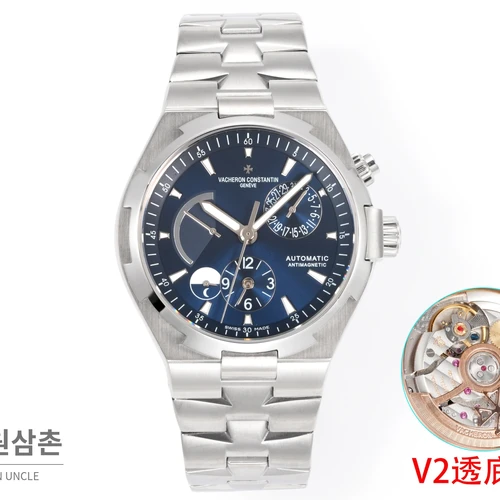 바쉐론콘스탄틴 오버시즈 스틸 듀얼타임 네이비다이얼 스틸밴드 오토매틱 42mm (2)