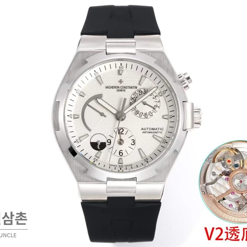 바쉐론콘스탄틴 오버시즈 스틸 듀얼타임 화이트다이얼 러버밴드 오토매틱 42mm
