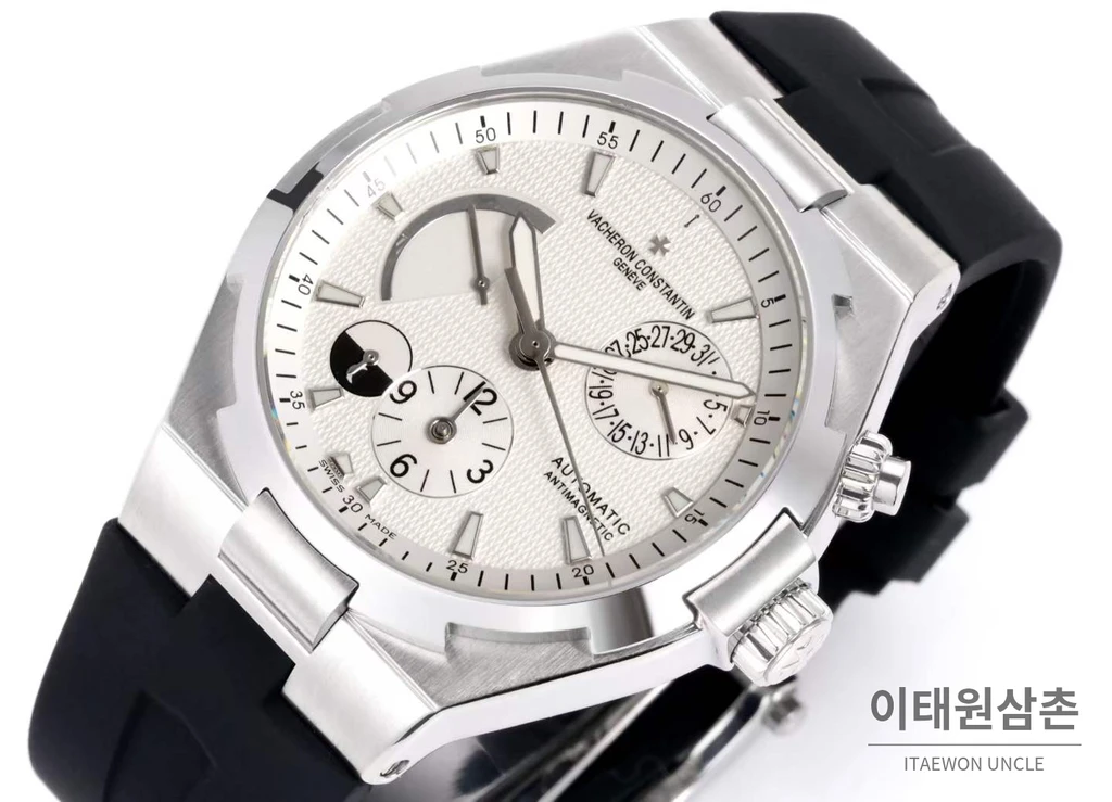 바쉐론콘스탄틴 오버시즈 스틸 듀얼타임 화이트다이얼 러버밴드 오토매틱 42mm