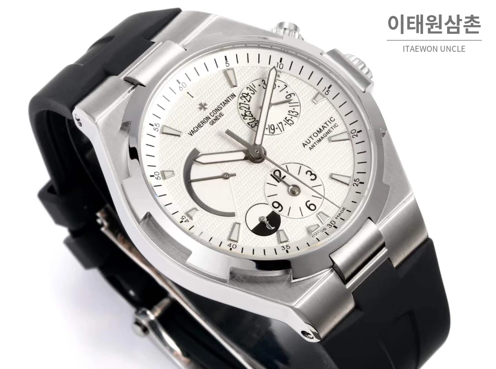 바쉐론콘스탄틴 오버시즈 스틸 듀얼타임 화이트다이얼 러버밴드 오토매틱 42mm