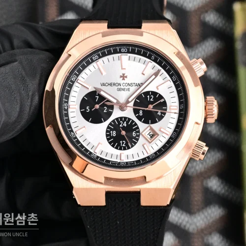 바쉐론콘스탄틴 오버시즈 투르비용 오토매틱 42.5mm 실버 다이얼 블랙 러버 스트랩