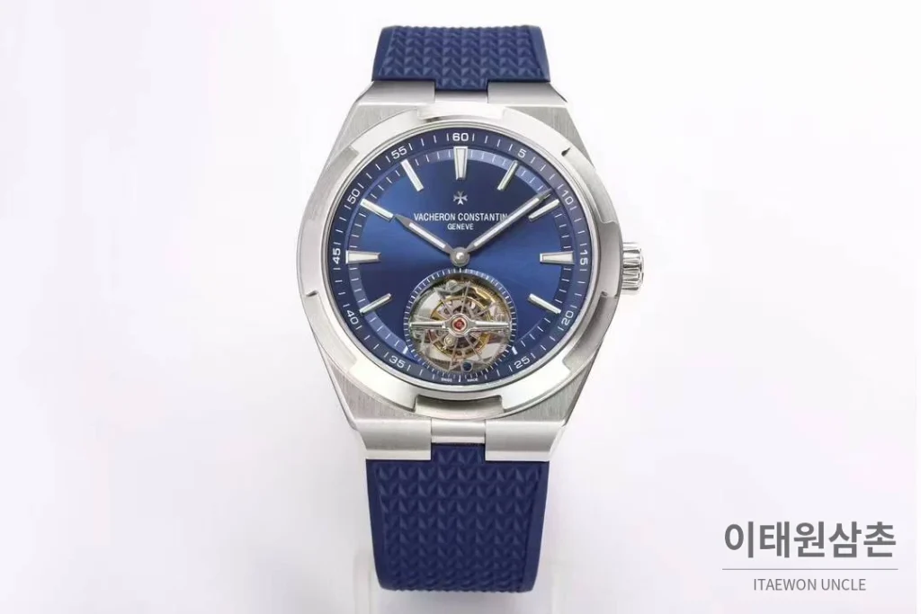 바쉐론콘스탄틴 콘스탄틴 오버시즈 투르비용 블루 다이얼 오토매틱 42.5mm 네이비 러버 스트랩