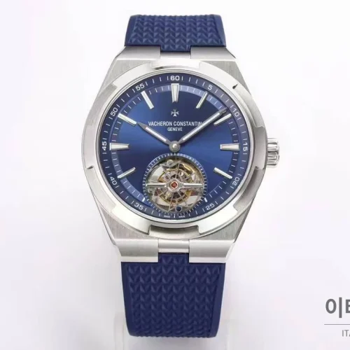 바쉐론콘스탄틴 콘스탄틴 오버시즈 투르비용 블루 다이얼 오토매틱 42.5mm 네이비 러버 스트랩