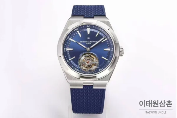바쉐론콘스탄틴 콘스탄틴 오버시즈 투르비용 블루 다이얼 오토매틱 42.5mm 네이비 러버 스트랩