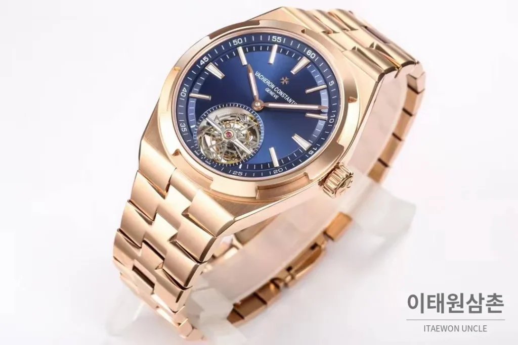 바쉐론콘스탄틴 콘스탄틴 오버시즈 투르비용 블루 다이얼 오토매틱 42.5mm 로즈골드 브레이슬릿 로즈골드 케이스
