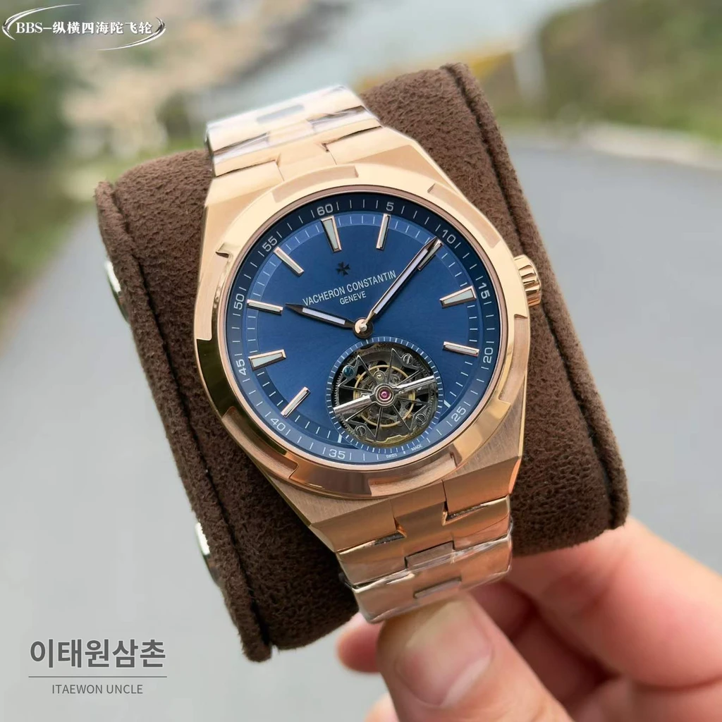 바쉐론콘스탄틴 오버시즈 투르비용 블루다이얼 스틸 오토매틱 42.5mm 로즈골드 브레이슬릿
