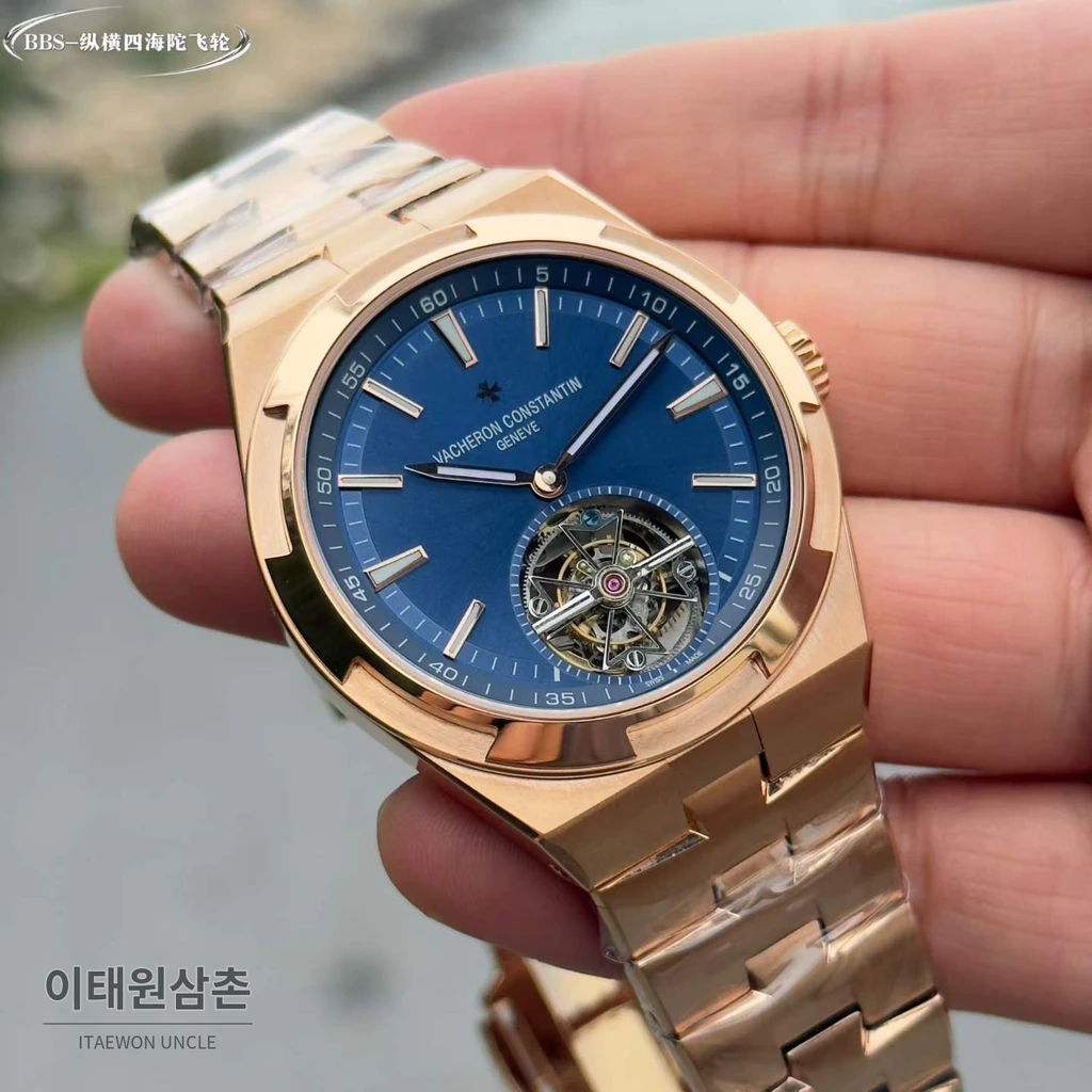 바쉐론콘스탄틴 오버시즈 투르비용 블루다이얼 스틸 오토매틱 42.5mm 로즈골드 브레이슬릿