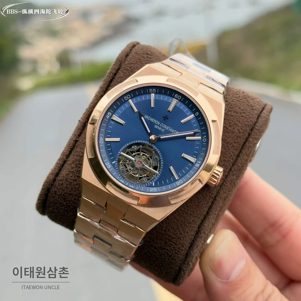 바쉐론콘스탄틴 오버시즈 투르비용 블루다이얼 스틸 오토매틱 42.5mm 로즈골드 브레이슬릿