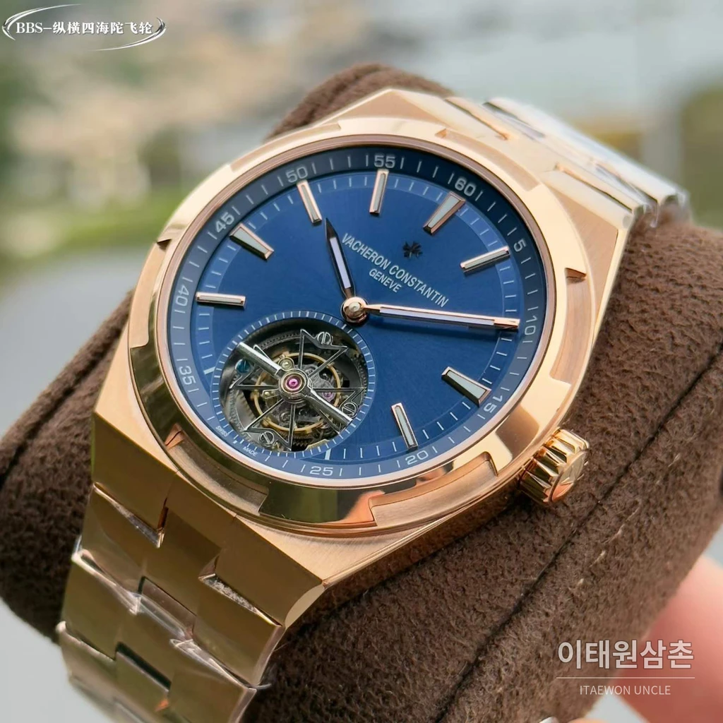 바쉐론콘스탄틴 오버시즈 투르비용 블루다이얼 스틸 오토매틱 42.5mm 로즈골드 브레이슬릿