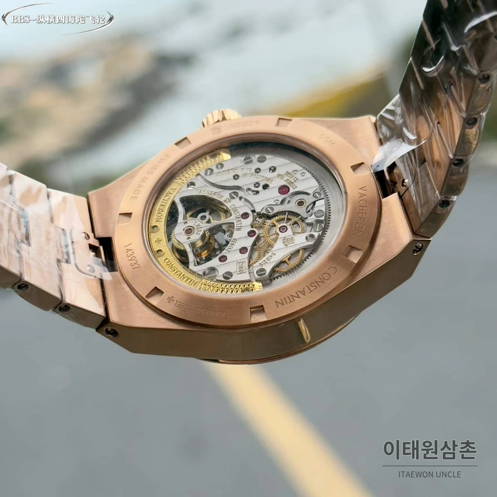 바쉐론콘스탄틴 오버시즈 투르비용 블루다이얼 스틸 오토매틱 42.5mm 로즈골드 브레이슬릿