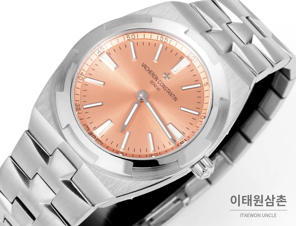 바쉐론콘스탄틴 오버시즈 울트라 씬 950 플래티넘 마름모 베젤 살몬다이얼 오토매틱 39.5mm