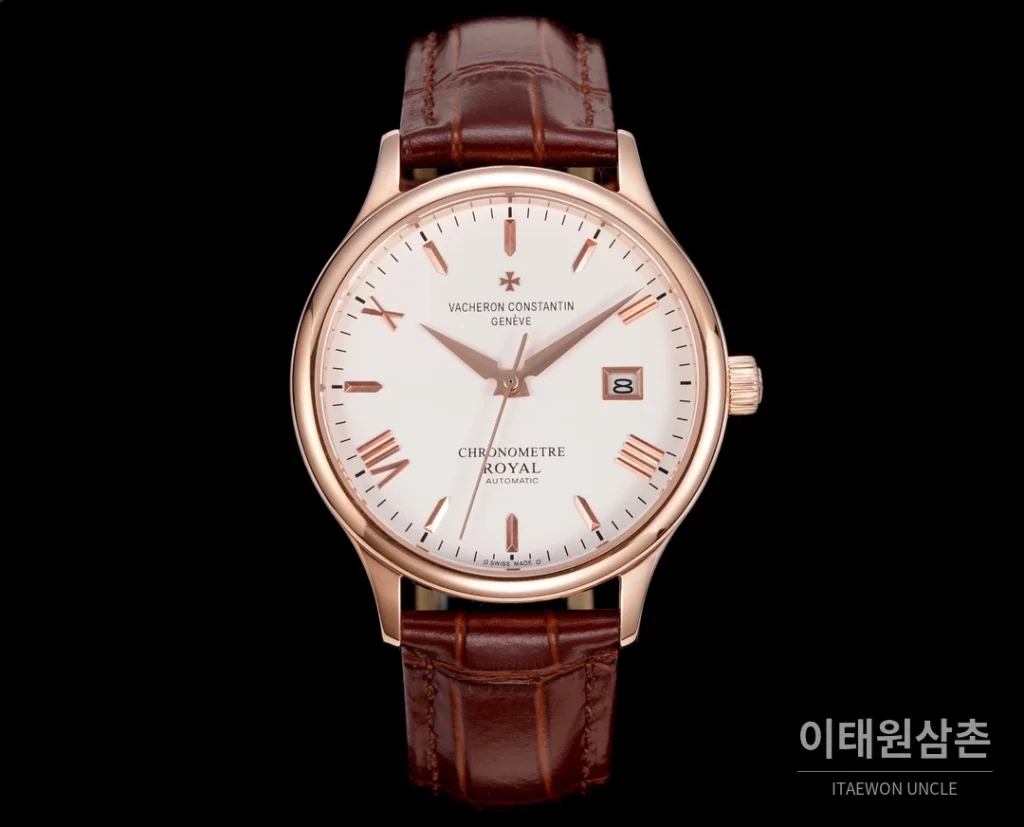 바쉐론콘스탄틴 패트리모니 316L 스틸 레더 오토매틱 40mm 화이트 다이얼 로즈골드 베젤