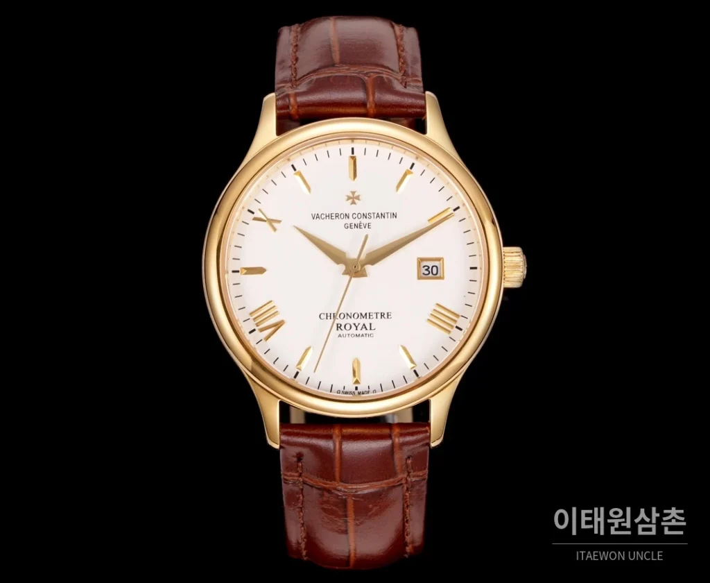 바쉐론콘스탄틴 패트리모니 316L 스틸 레더 오토매틱 40mm 화이트 다이얼 골드 베젤