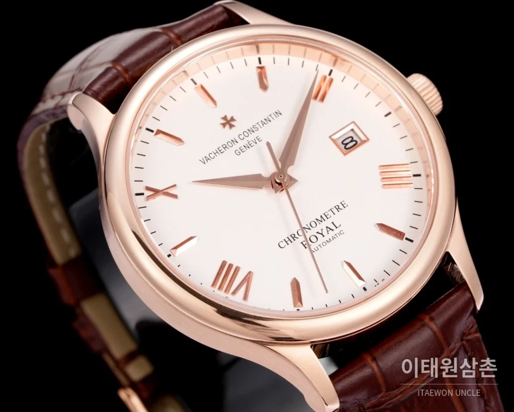 바쉐론콘스탄틴 패트리모니 316L 스틸 레더 오토매틱 40mm 화이트 다이얼 로즈골드 베젤