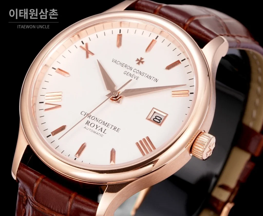 바쉐론콘스탄틴 패트리모니 316L 스틸 레더 오토매틱 40mm 화이트 다이얼 로즈골드 베젤