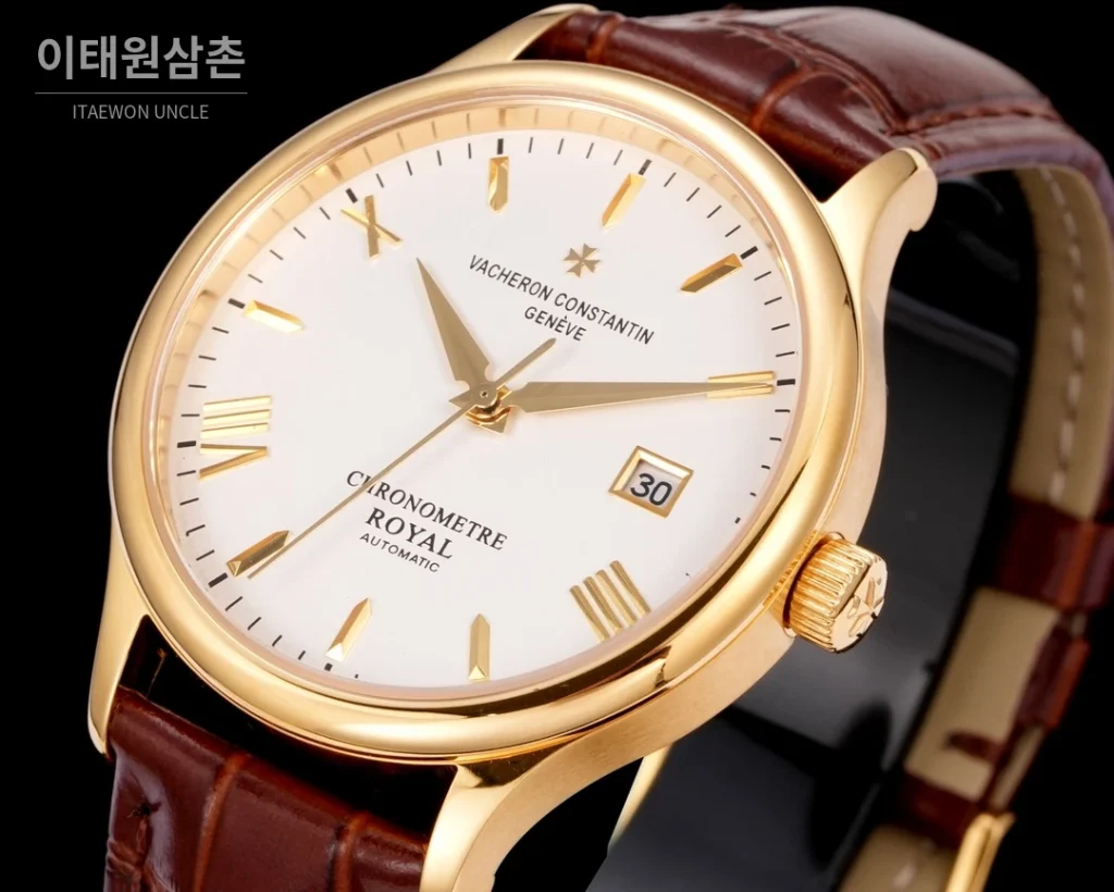 바쉐론콘스탄틴 패트리모니 316L 스틸 레더 오토매틱 40mm 화이트 다이얼 골드 베젤