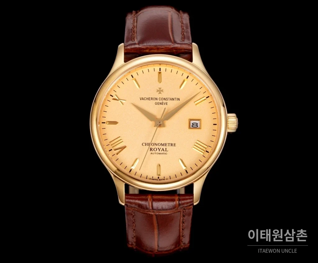 바쉐론콘스탄틴 패트리모니 316L 스틸 레더 오토매틱 40mm 화이트 다이얼 골드 베젤