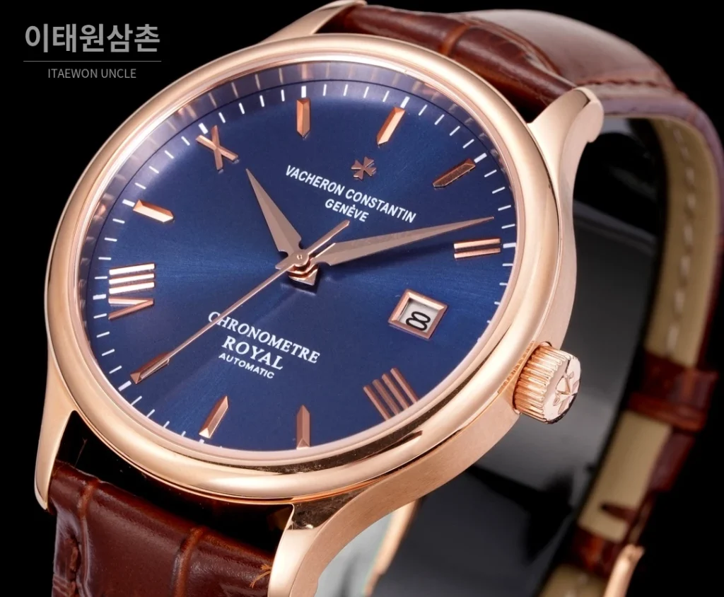 바쉐론콘스탄틴 패트리모니 316L 스틸 레더 오토매틱 40mm 화이트 다이얼 로즈골드 베젤