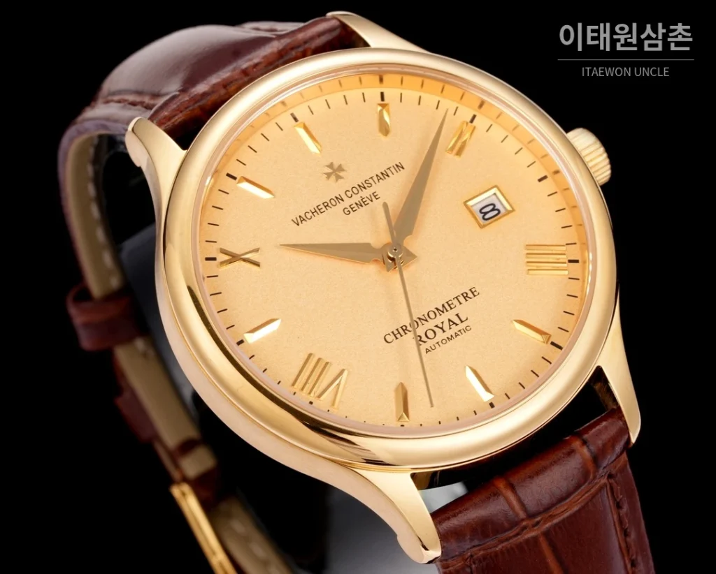 바쉐론콘스탄틴 패트리모니 316L 스틸 레더 오토매틱 40mm 화이트 다이얼 골드 베젤