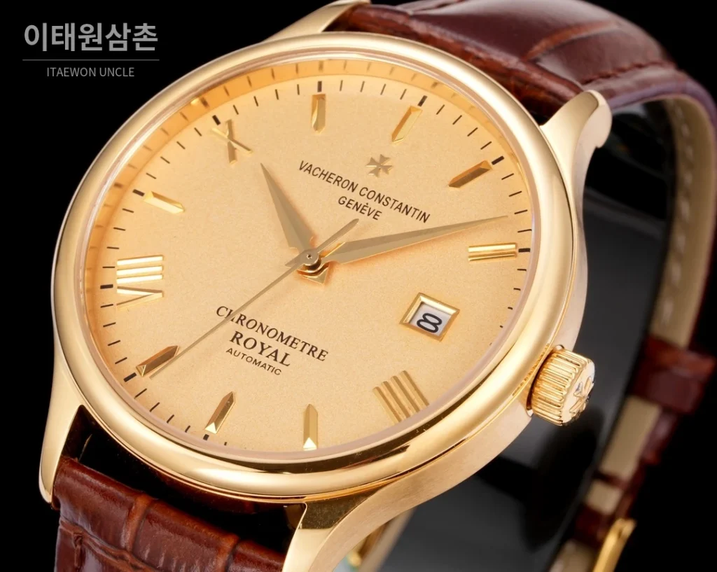 바쉐론콘스탄틴 패트리모니 316L 스틸 레더 오토매틱 40mm 화이트 다이얼 골드 베젤