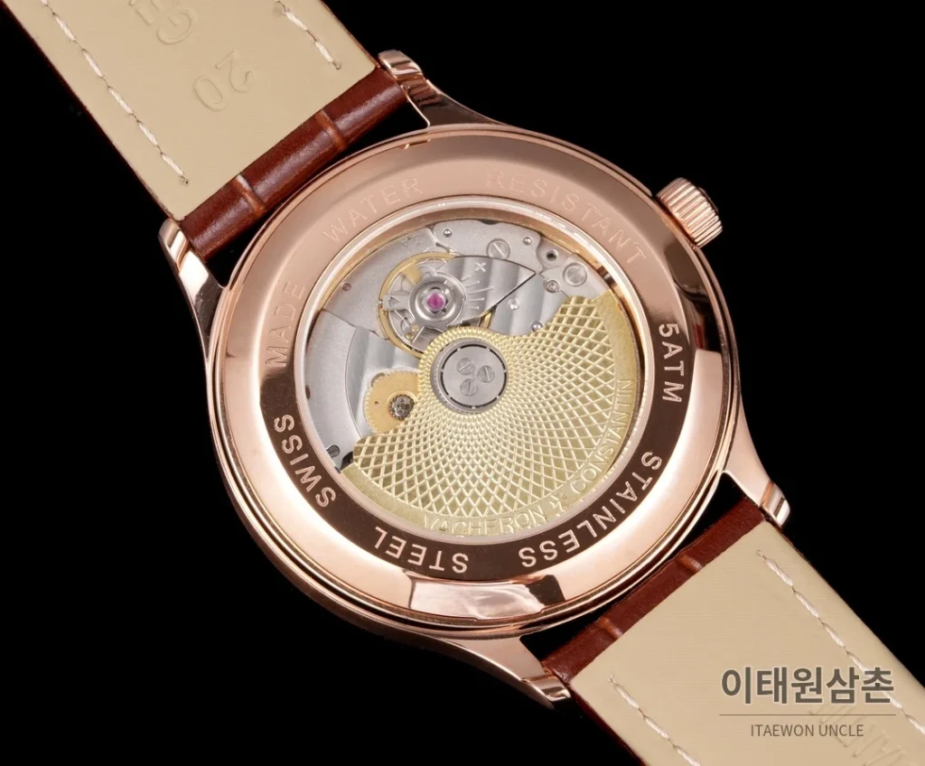 바쉐론콘스탄틴 패트리모니 316L 스틸 레더 오토매틱 40mm 화이트 다이얼 로즈골드 베젤
