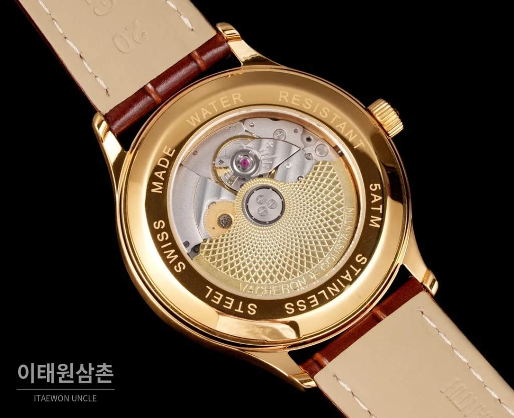 바쉐론콘스탄틴 패트리모니 316L 스틸 레더 오토매틱 40mm 화이트 다이얼 골드 베젤