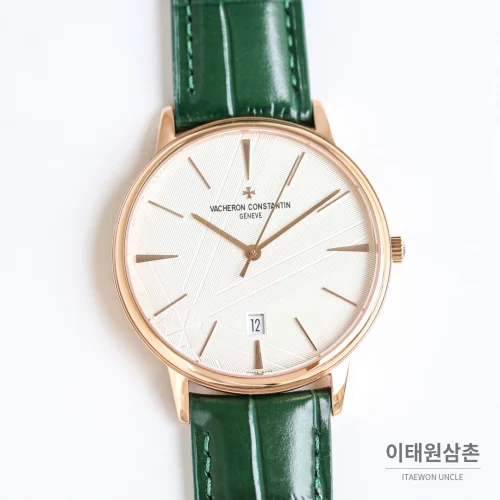 바쉐론콘스탄틴 패트리모니 오토매틱 40mm 화이트 다이얼 그린 가죽 스트랩 로즈골드 베젤 바쉐론콘스탄틴 패트리모니 오토매틱 40mm 화이트 다이얼 그린 가죽 스트랩 로즈골드 베젤