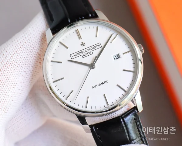 바쉐론콘스탄틴 패트리모니 오토매틱 40mm 화이트 다이얼 블랙 가죽 스트랩 (3)