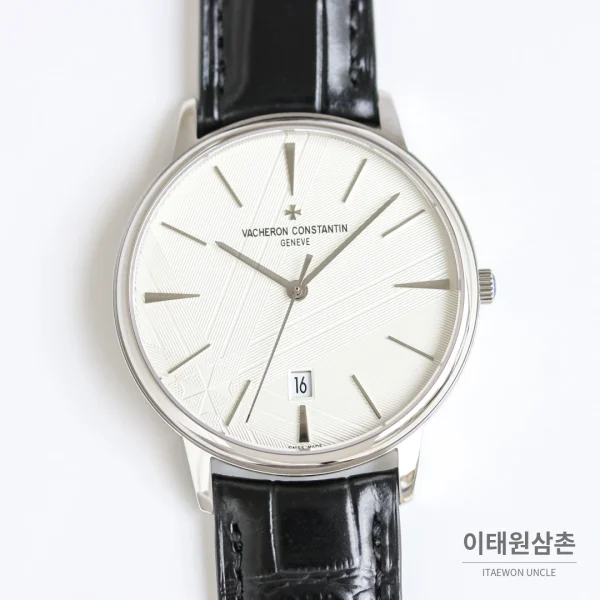 바쉐론콘스탄틴 패트리모니 오토매틱 40mm 화이트 다이얼 블랙 가죽 스트랩 (4)